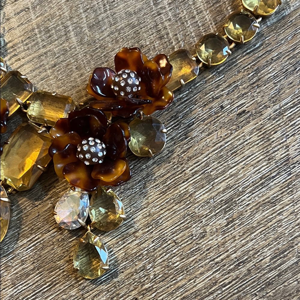 Vintage J. Crew Crystal Gold and Tortoise  Floral Statement Necklace - Picture 7 of 8